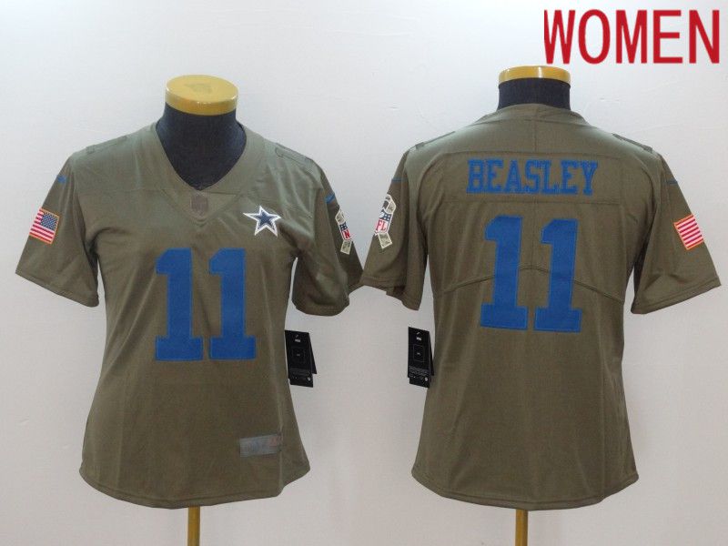 Women Dallas Cowboys 11 Beasley Green Nike Olive Salute To Service Limited NFL Jersey